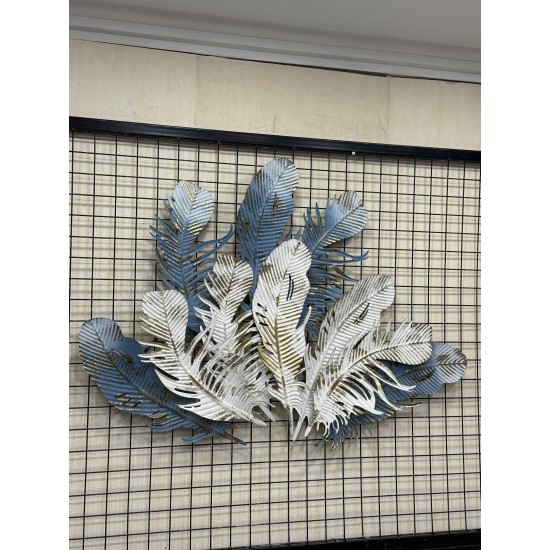 Metal Ferforje Mavi Beyaz Renk Gold Detaylı Duvar Pano 