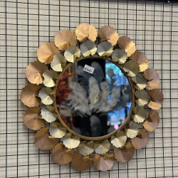 Metal Ferforje Bronz Ve Gold Renk Detaylı Duvar Ayna