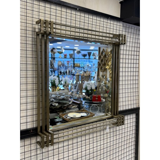 Metal Eskitme Renk Pirinç Kaplama Kare Dekor Duvar Ayna