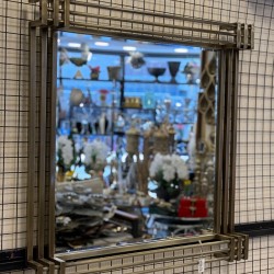 Metal Eskitme Renk Pirinç Kaplama Kare Dekor Duvar Ayna