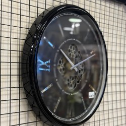 Metal Kasa Siyah Renk Çarklı Dekor Duvar Saati