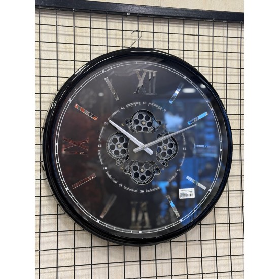 Metal Kasa Siyah Renk Çarklı Dekor Duvar Saati