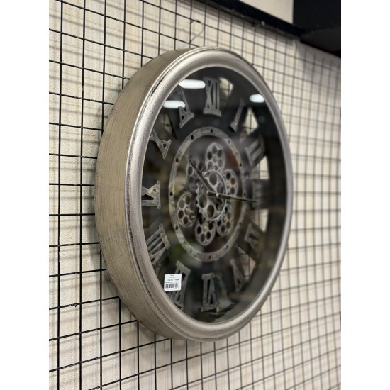 Metal Kasa Gümüş Bronz Eskitme Renk Çarklı Duvar Saati