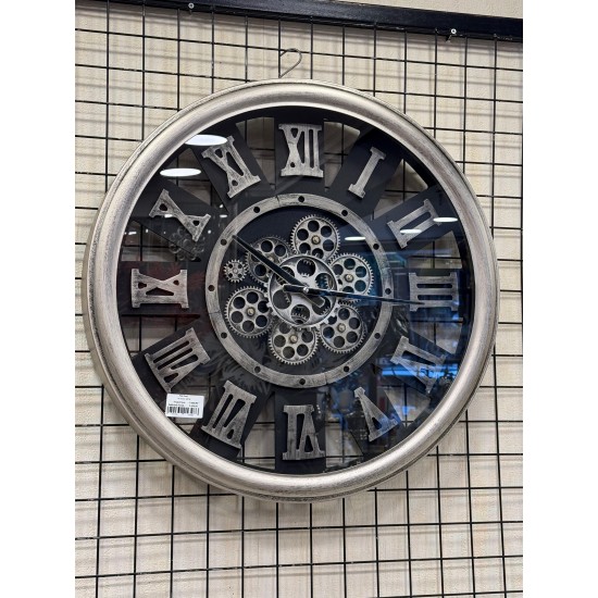 Metal Kasa Gümüş Bronz Eskitme Renk Çarklı Duvar Saati
