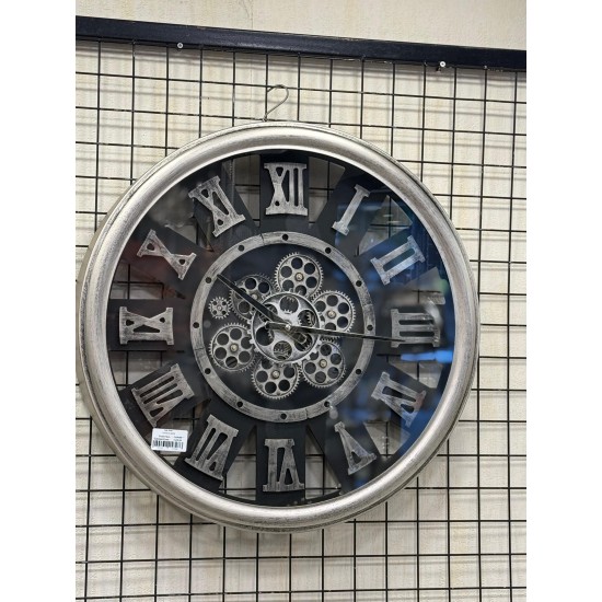 Metal Kasa Gümüş Bronz Eskitme Renk Çarklı Duvar Saati