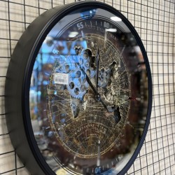 Metal Kasa Siyah Renk Harita Desenli Aynalı Duvar Saati 