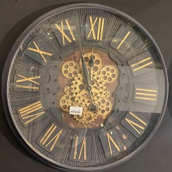 Metal Kasa Siyah Renk Gold Çarklı Saat  