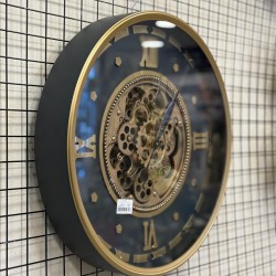 Metal Kasa Siyak Renk Gold Detaylı Çarklı Duvar Saati 
