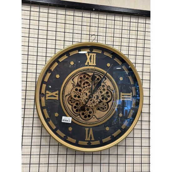 Metal Kasa Siyak Renk Gold Detaylı Çarklı Duvar Saati 