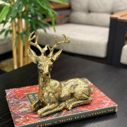 Metal Oturan Pirinç Dekor Geyik