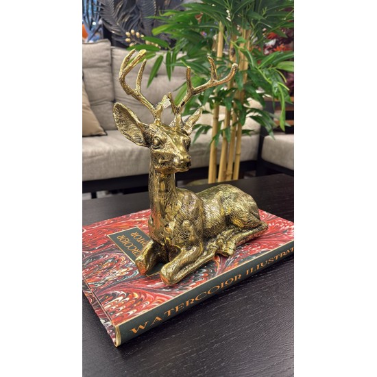 Metal Oturan Pirinç Dekor Geyik