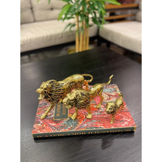 Metal Pirinç Dekor 3’lü Set Aslan Biblo 