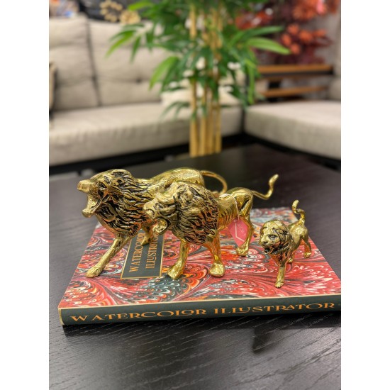 Metal Pirinç Dekor 3’lü Set Aslan Biblo 