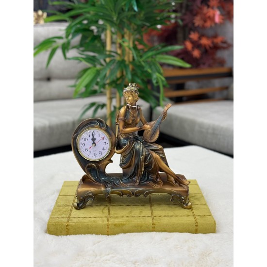 Polyester Bronz Renk Dekoratif Saatli Kız 