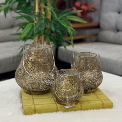 Telkari Metal Eskitme Renk 3’lü Mumluk 