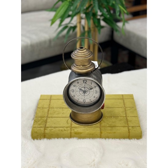 Metal Eskitme Gümüş Ve Bronz Renk Dekoratif Fener Saat 