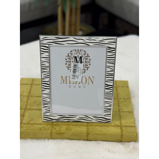 Gümüş Renk Zebra Desen Deri Kenarlı Çerçeve