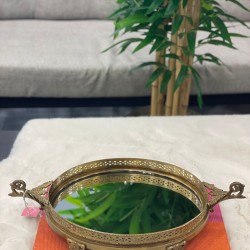 Pirinç Eskitme Renk Aynalı Tepsi