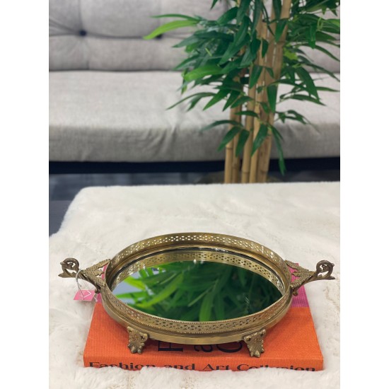 Pirinç Eskitme Renk Aynalı Tepsi