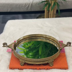 Pirinç Eskitme Renk Aynalı Tepsi