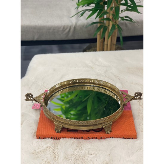 Pirinç Eskitme Renk Aynalı Tepsi