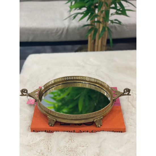 Pirinç Eskitme Renk Aynalı Tepsi