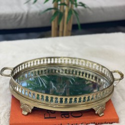 Aynalı Yuvarlak Eskitme Tepsi