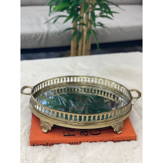 Aynalı Yuvarlak Eskitme Tepsi