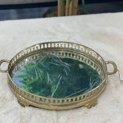 Aynalı Yuvarlak Eskitme Tepsi