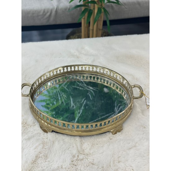 Aynalı Yuvarlak Eskitme Tepsi