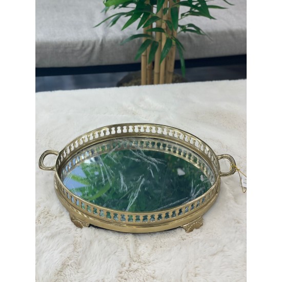 Aynalı Yuvarlak Eskitme Tepsi