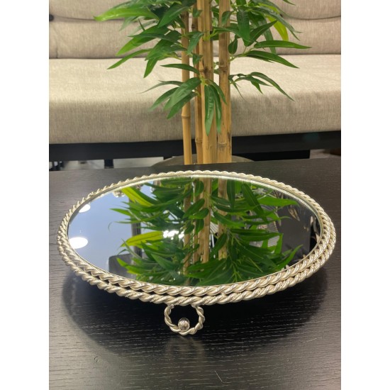 Gümüş Ayaklı Yuvarlak Jardiyer Tepsi 