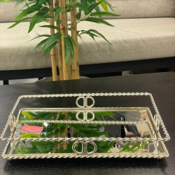 Gümüş Dikdörtgen Zincir Model Tepsi 