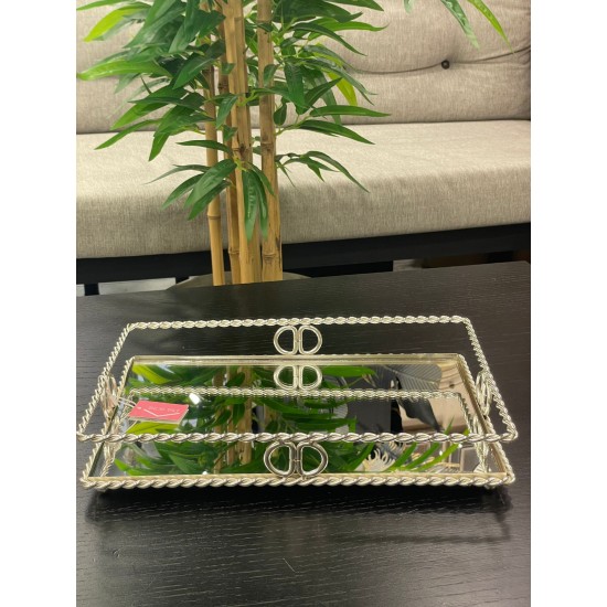 Gümüş Dikdörtgen Zincir Model Tepsi 