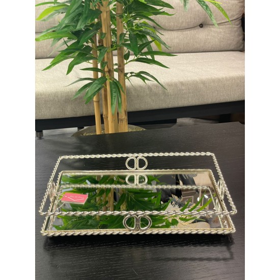 Gümüş Dikdörtgen Zincir Model Tepsi 