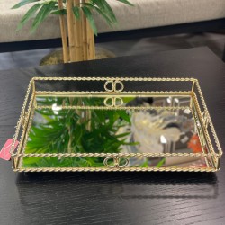 Gold Dikdörtgen Zincir Desenli Tepsi 