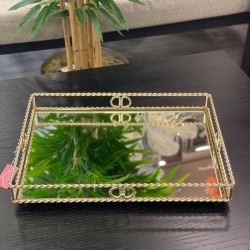 Gold Dikdörtgen Zincir Desenli Tepsi 