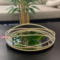Gold Yuvarlak Halat Desenli Tepsi 