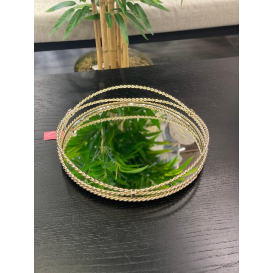 Gold Yuvarlak Halat Desenli Tepsi 