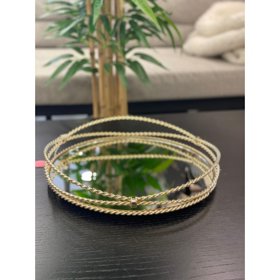 Gold Yuvarlak Halat Desenli Tepsi 