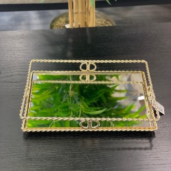 Gold Dikdörtgen Halat Desenli Tepsi 