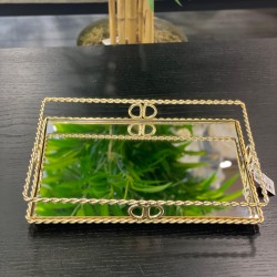 Gold Dikdörtgen Halat Desenli Tepsi 