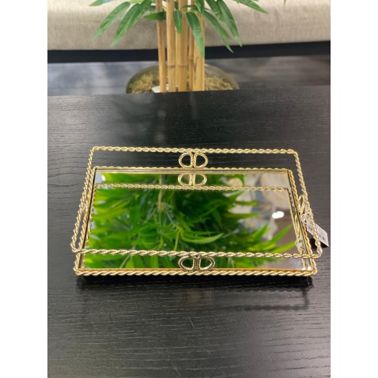 Gold Dikdörtgen Halat Desenli Tepsi 