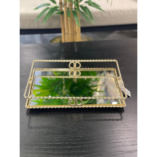 Gold Dikdörtgen Halat Desenli Tepsi 