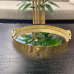 Gold Çubuk Desenli Yuvarlak Tepsi