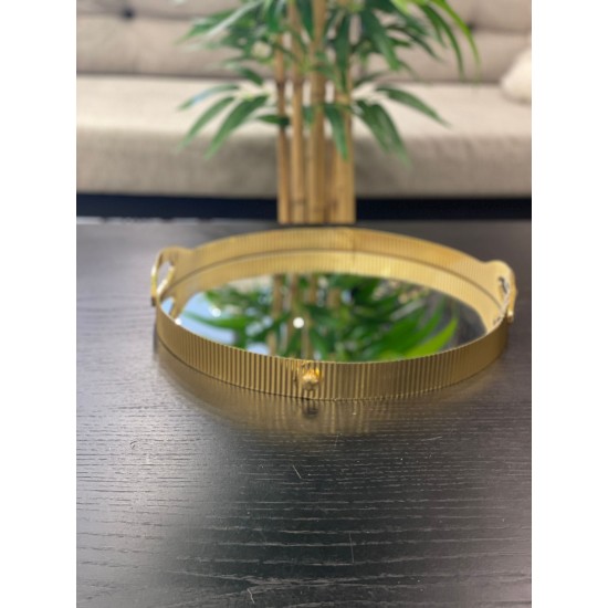 Gold Çubuk Desenli Yuvarlak Tepsi