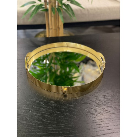Gold Çubuk Desenli Yuvarlak Tepsi