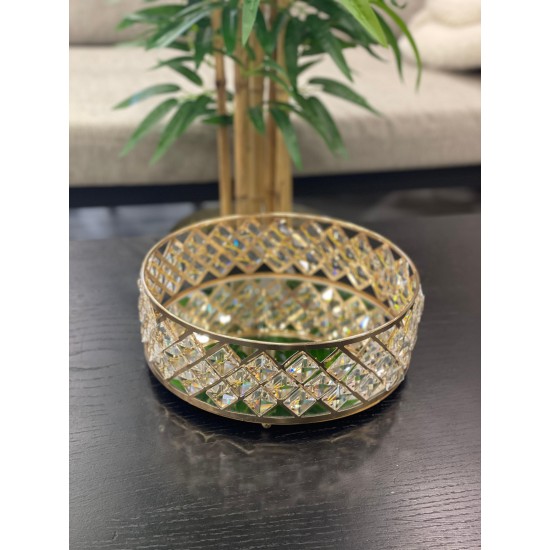 Gold Kristal Taşlı Yuvarlak Tepsi