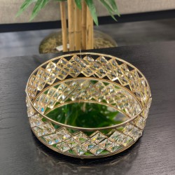 Gold Kristal Taşlı Yuvarlak Tepsi