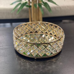 Gold Kristal Taşlı Yuvarlak Tepsi